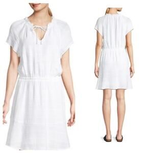 NEW Anthropology Cloth & Stone White Linen Blend Fit & Flare Dress Medium $149